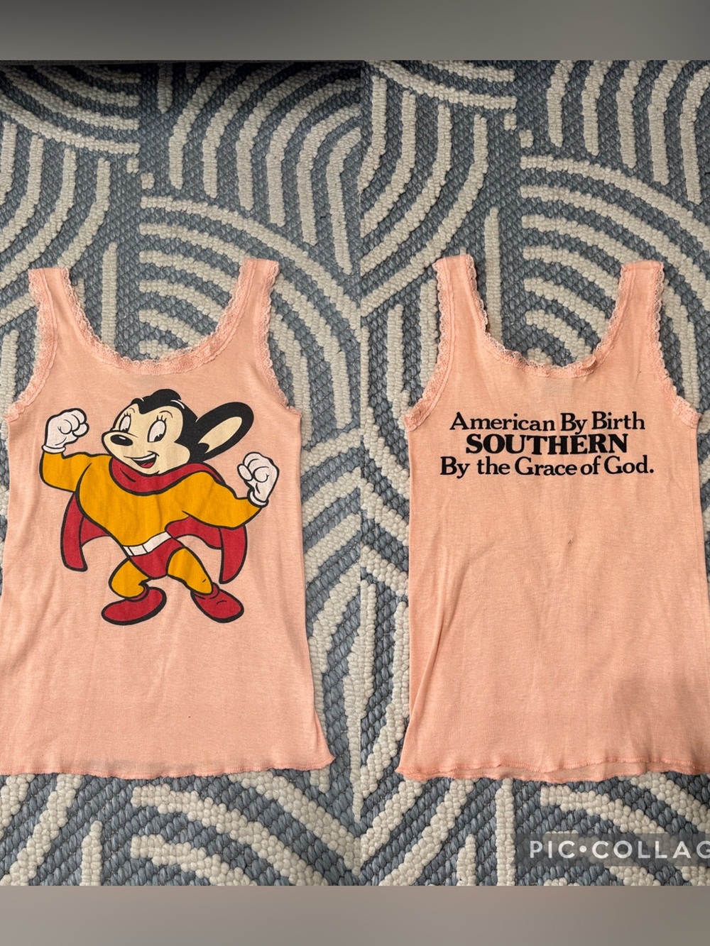 Vintage 70s 80s Sportique Mighty Mouse Lace Trim Tank USA